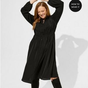 Midi Studio Crepe De Chine Long Sleeve Button Front Shirtdress